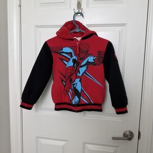 Marvel Boys Spiderman Kids Plush Hoodie Jacket Black Red Fleece size 7 T-00040